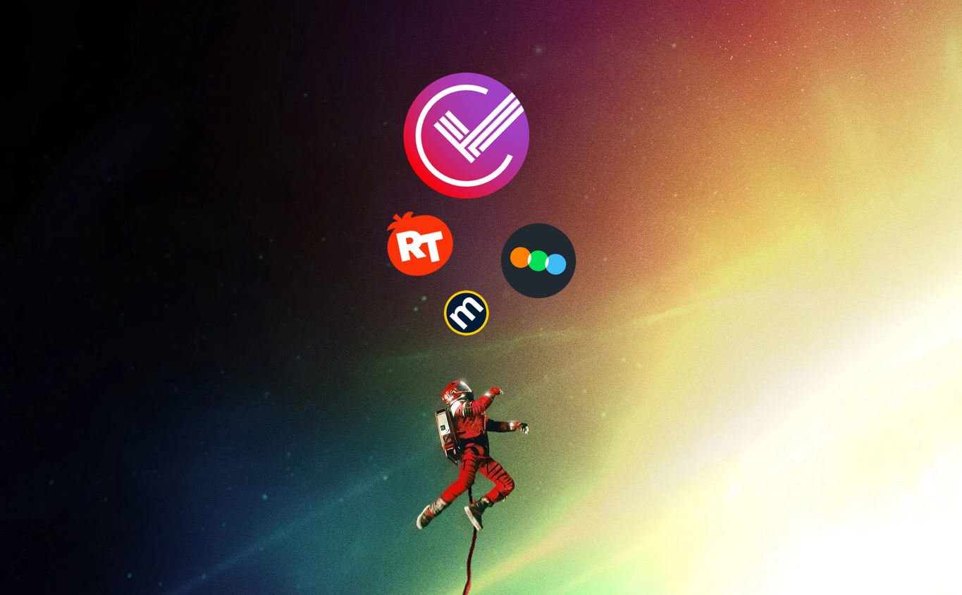 Connected movie and TV tracking services floating above an astronaut